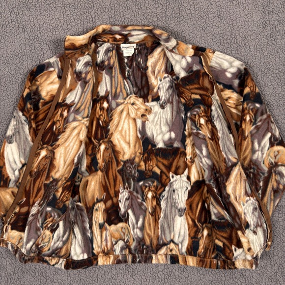Vintage BonWorth Horse Print Fleece Jacket Womens XS Brown Full Zip Equestrian - Picture 4 of 10